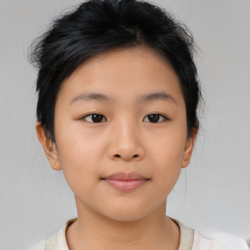 Neutral asian young-adult female with short  brown hair and brown eyes
