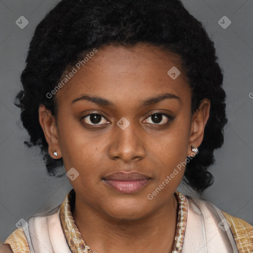 Neutral black young-adult female with long  brown hair and brown eyes