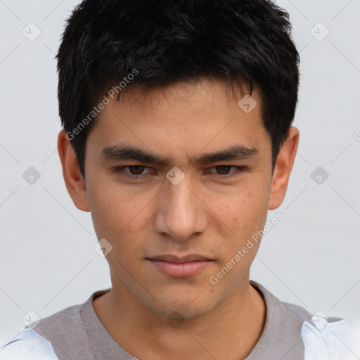 Neutral asian young-adult male with short  brown hair and brown eyes