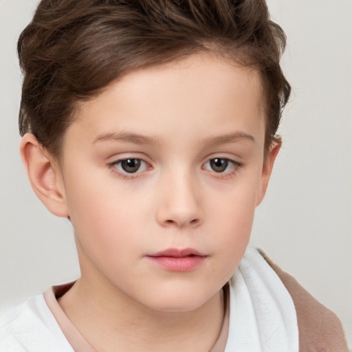 Neutral white child female with short  brown hair and brown eyes