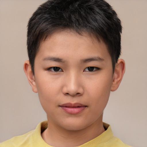 Neutral asian child male with short  brown hair and brown eyes
