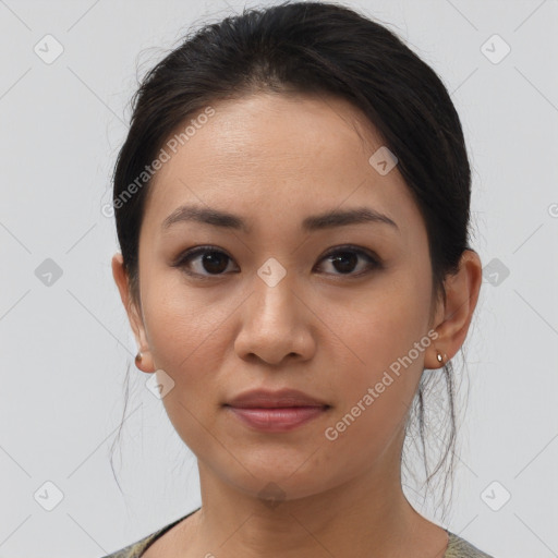 Neutral asian young-adult female with medium  brown hair and brown eyes