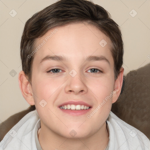 Joyful white young-adult male with medium  brown hair and brown eyes