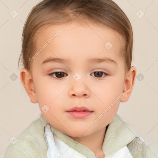 Neutral white child female with short  brown hair and brown eyes