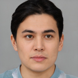 Neutral asian young-adult male with short  brown hair and brown eyes