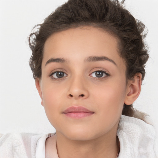 Neutral white child female with short  brown hair and brown eyes