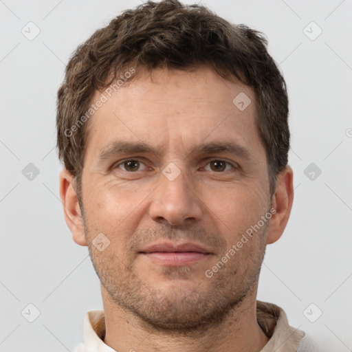 Neutral white adult male with short  brown hair and brown eyes