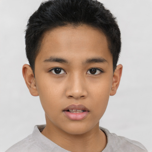 Neutral asian child male with short  brown hair and brown eyes