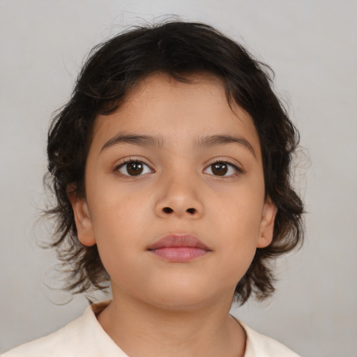 Neutral asian child female with medium  brown hair and brown eyes