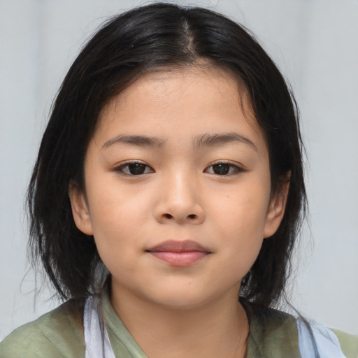 Neutral asian child female with medium  brown hair and brown eyes