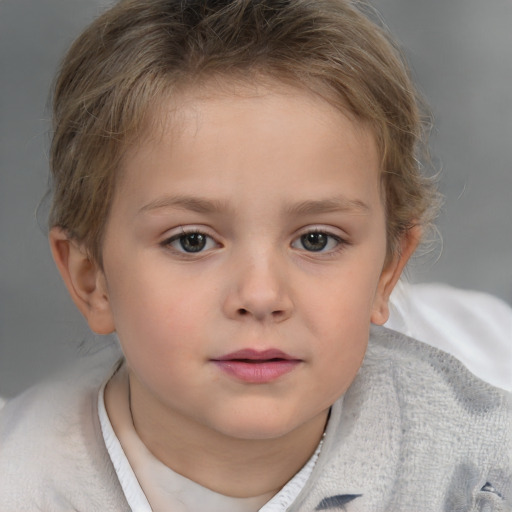 Neutral white child female with medium  brown hair and blue eyes