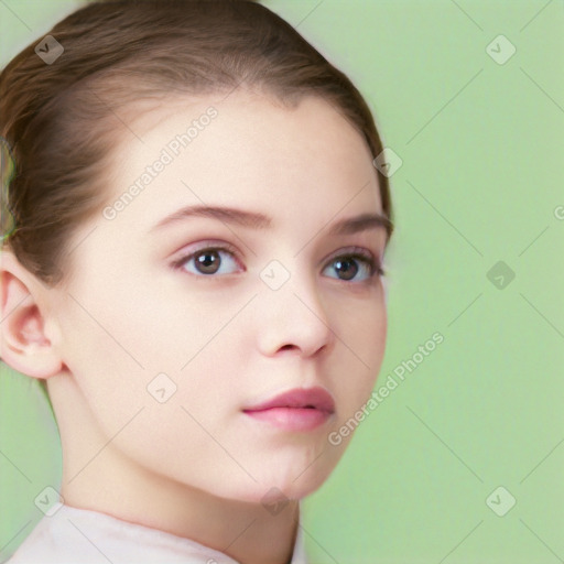 Neutral white young-adult female with short  brown hair and brown eyes