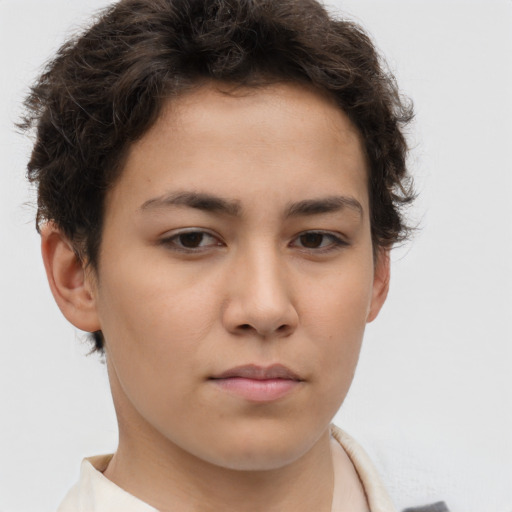 Neutral white young-adult female with short  brown hair and brown eyes