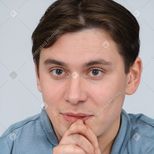 Neutral white adult male with short  brown hair and brown eyes