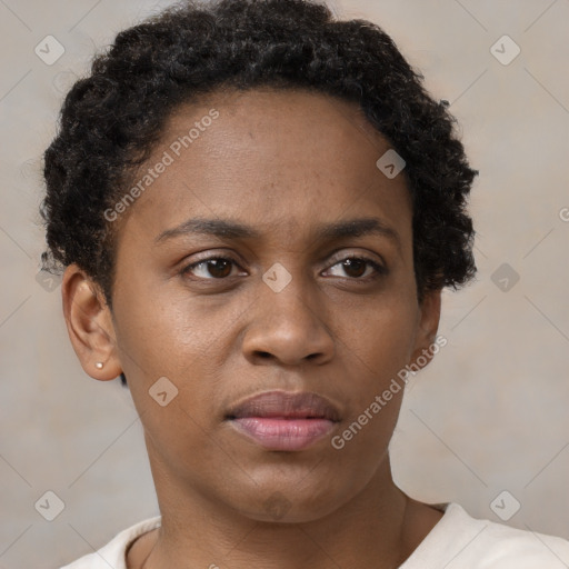 Neutral black young-adult female with short  brown hair and brown eyes