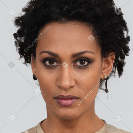 Neutral black young-adult female with short  brown hair and brown eyes