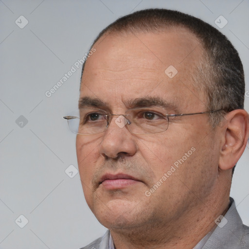 Neutral white adult male with short  brown hair and brown eyes