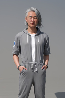 Mongolian adult non-binary with  gray hair