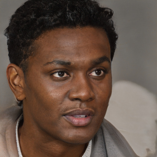 Neutral black young-adult male with short  brown hair and brown eyes