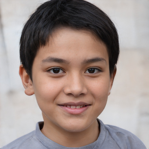 Joyful white child female with short  brown hair and brown eyes