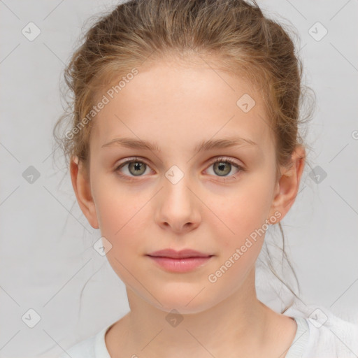 Neutral white child female with medium  brown hair and brown eyes