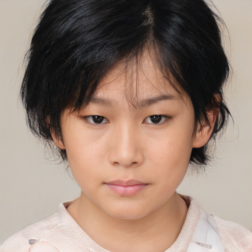 Neutral asian child female with medium  brown hair and brown eyes