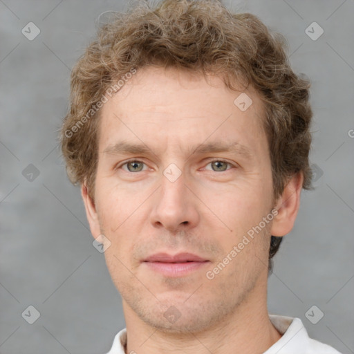 Neutral white adult male with short  brown hair and brown eyes