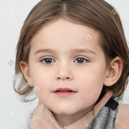 Neutral white child female with medium  brown hair and brown eyes