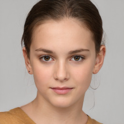 Neutral white young-adult female with short  brown hair and brown eyes