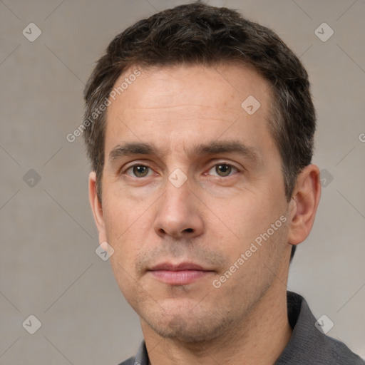 Neutral white adult male with short  brown hair and brown eyes