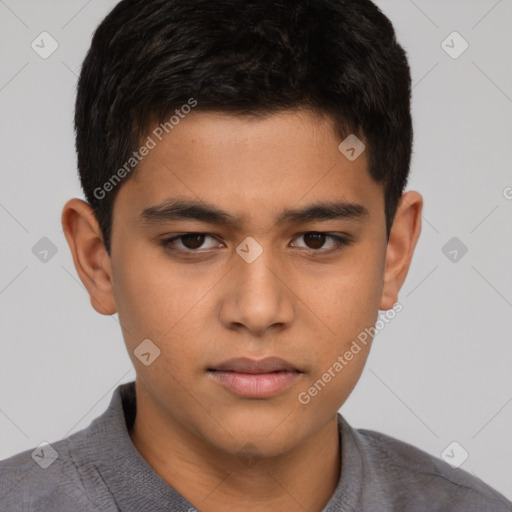 Neutral asian young-adult male with short  brown hair and brown eyes