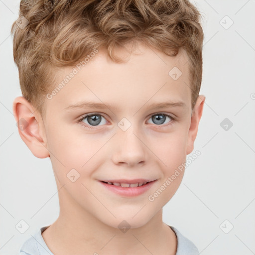 Joyful white child male with short  brown hair and brown eyes