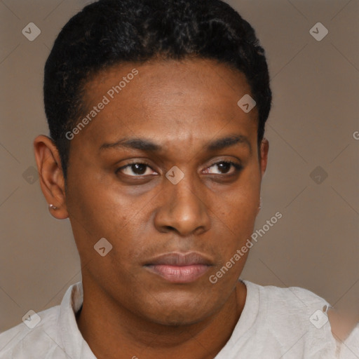 Neutral black young-adult male with short  brown hair and brown eyes