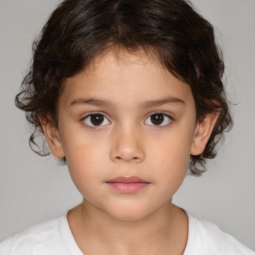 Neutral white child female with medium  brown hair and brown eyes