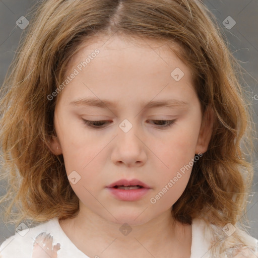 Neutral white child female with medium  brown hair and brown eyes