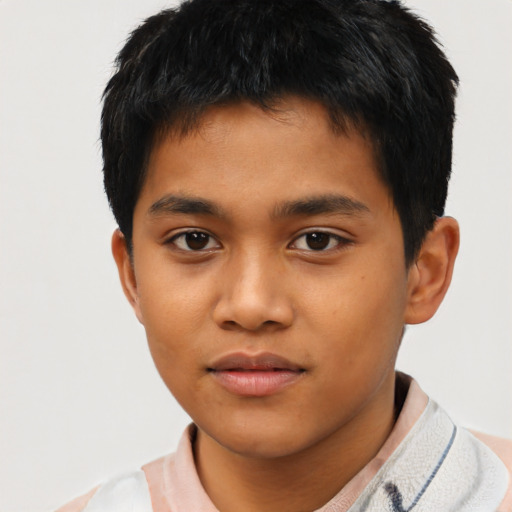 Neutral asian child male with short  black hair and brown eyes