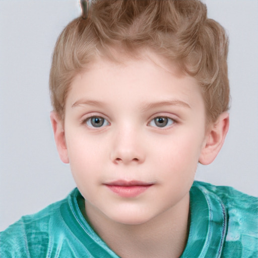 Neutral white child male with short  brown hair and grey eyes