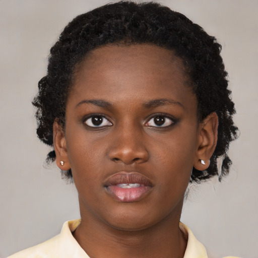 Neutral latino young-adult female with short  brown hair and brown eyes