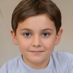 Joyful white child female with short  brown hair and brown eyes