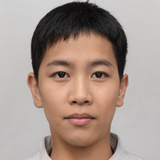 Neutral asian young-adult male with short  brown hair and brown eyes