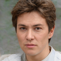 Neutral white adult male with short  brown hair and brown eyes