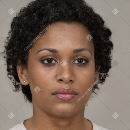 Neutral black young-adult female with short  brown hair and brown eyes