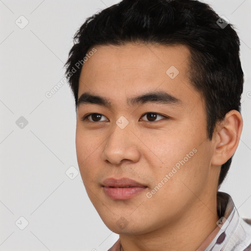 Neutral asian young-adult male with short  black hair and brown eyes