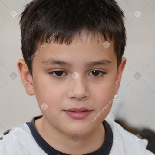 Joyful white child male with short  brown hair and brown eyes