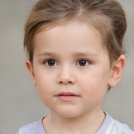 Neutral white child female with short  brown hair and brown eyes