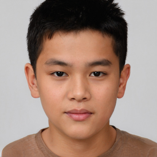 Neutral asian child male with short  brown hair and brown eyes