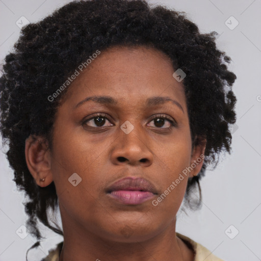 Neutral black young-adult female with short  brown hair and brown eyes