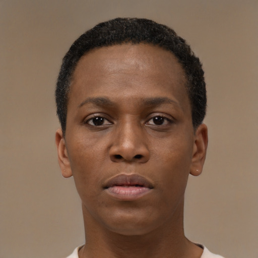 Neutral black young-adult female with short  brown hair and brown eyes