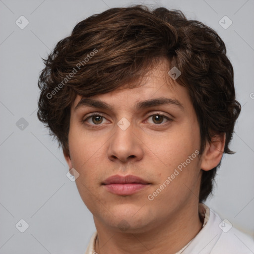 Neutral white young-adult male with medium  brown hair and brown eyes