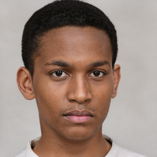 Neutral black young-adult male with short  brown hair and brown eyes